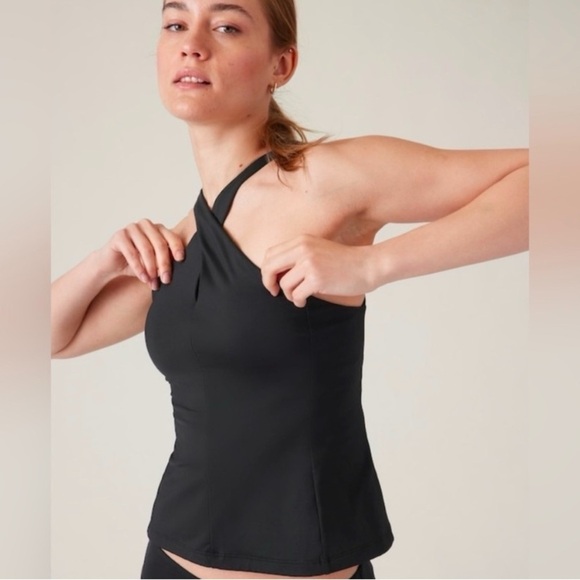 NWT ATHLETA Crossed Tankini Black Swim Top Size Large MSRP $84 - SOLD OUT ONLINE - Picture 2 of 7